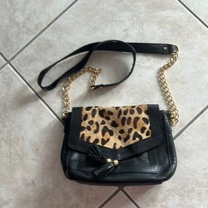 Audrey Brooke Black and Leopard Crossbody Bag